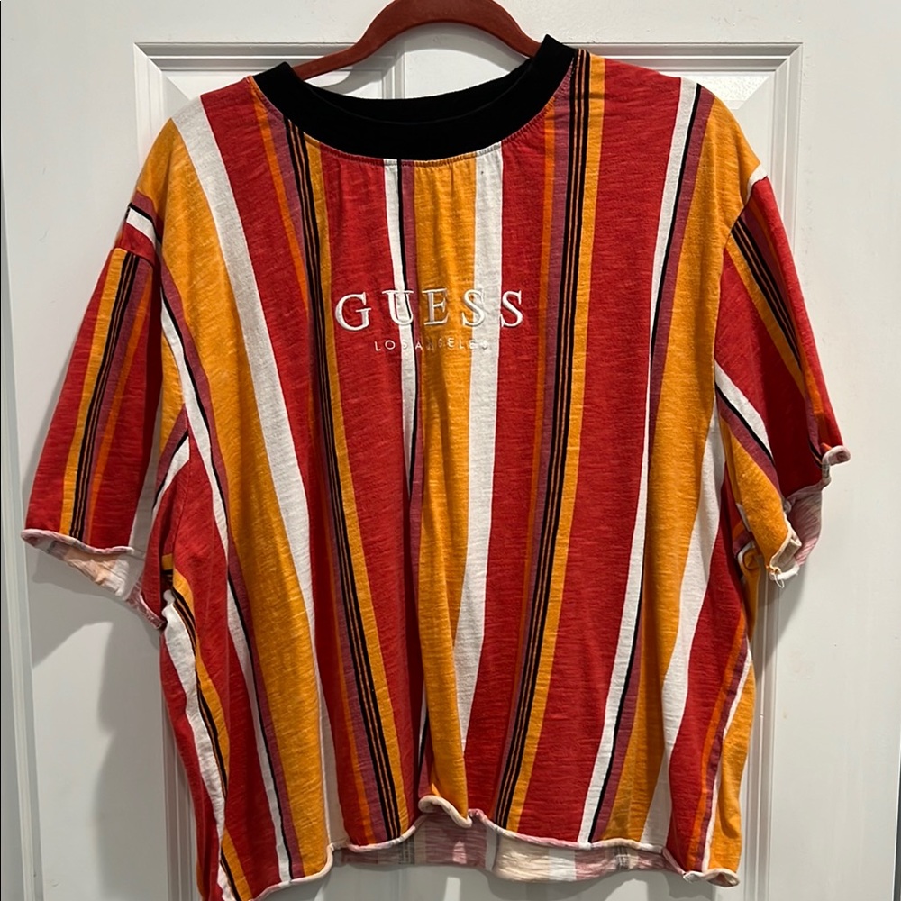 GUESS Cropped Red and Gold Oversized Boxy T-Shirt